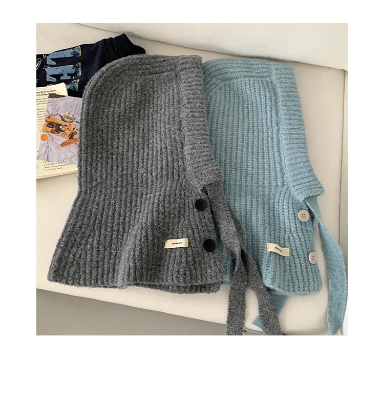 Woolen Yarn Balaclava For Women Winter Warm Earmuffs Hat Scarf
