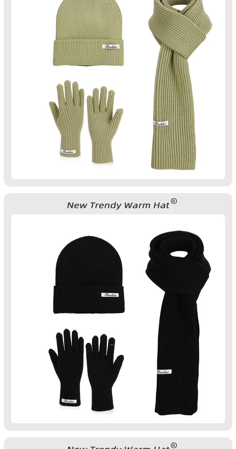 3pcs Winter Knitted Hat for Women Scarf Gloves Set Burgundy Comfortable Soft Casual Warm Hat Set Outdoor Windproof Riding Set