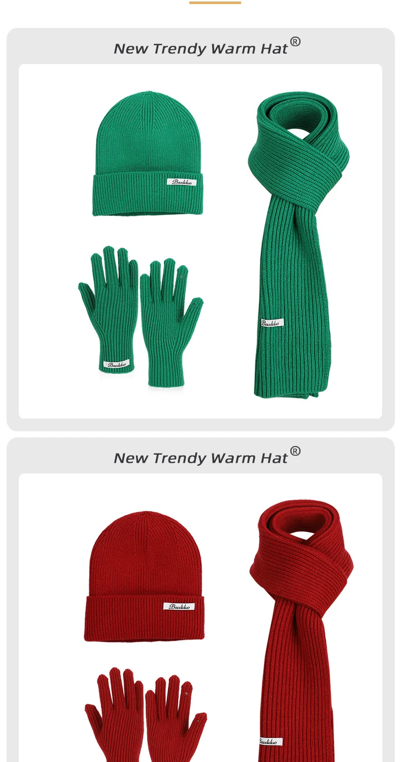 3pcs Winter Knitted Hat for Women Scarf Gloves Set Burgundy Comfortable Soft Casual Warm Hat Set Outdoor Windproof Riding Set