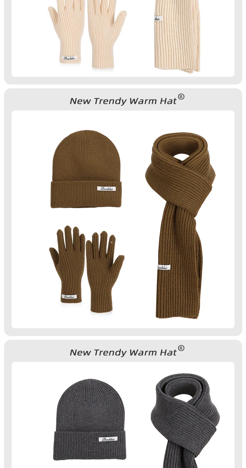 3pcs Winter Knitted Hat for Women Scarf Gloves Set Burgundy Comfortable Soft Casual Warm Hat Set Outdoor Windproof Riding Set