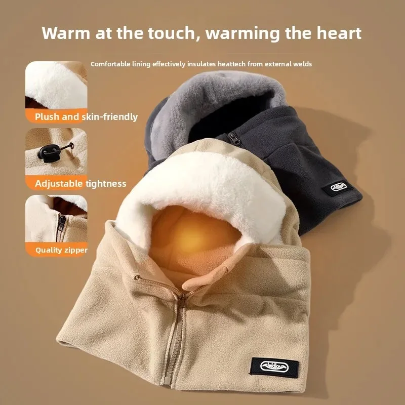 Winter Warm Integrated Plush Hat Outdoor Cycling Fleece Zipper Design Adjustable Windproof Mask Cycling Protective Equipment