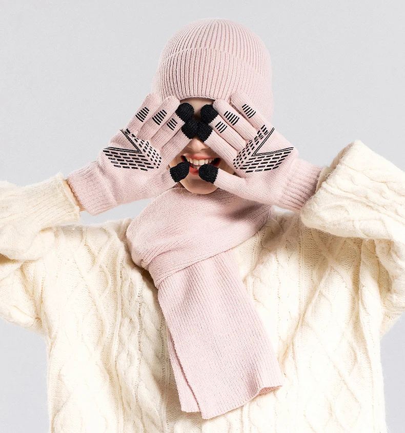 Xinbaoguan 100% Acrylic 8396 Winter Hat, Gloves, Scarf, Warm Set, Men's and Women's Outdoor Ear Protection, Knitted Wool Hat