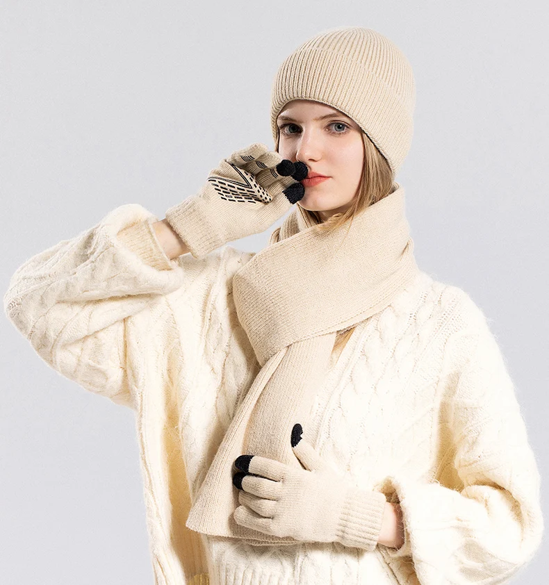 Xinbaoguan 100% Acrylic 8396 Winter Hat, Gloves, Scarf, Warm Set, Men's and Women's Outdoor Ear Protection, Knitted Wool Hat