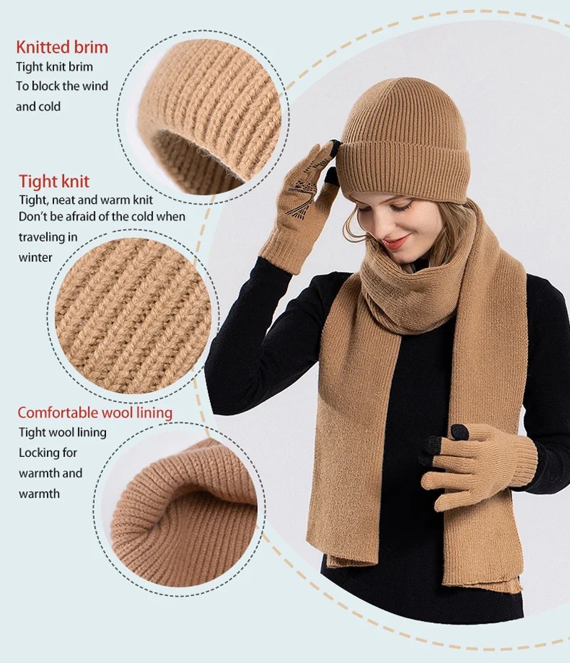 Xinbaoguan 100% Acrylic 8396 Winter Hat, Gloves, Scarf, Warm Set, Men's and Women's Outdoor Ear Protection, Knitted Wool Hat