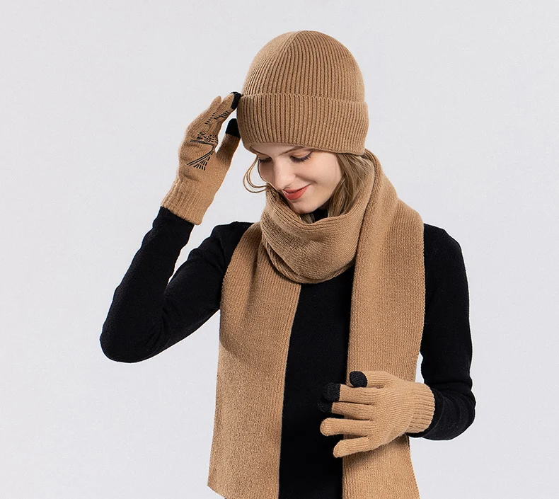 Xinbaoguan 100% Acrylic 8396 Winter Hat, Gloves, Scarf, Warm Set, Men's and Women's Outdoor Ear Protection, Knitted Wool Hat