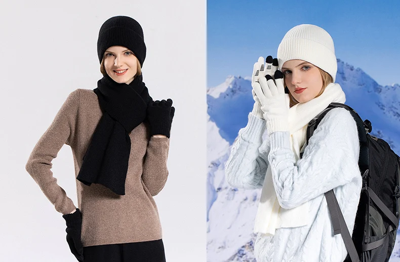 Xinbaoguan 100% Acrylic 8396 Winter Hat, Gloves, Scarf, Warm Set, Men's and Women's Outdoor Ear Protection, Knitted Wool Hat