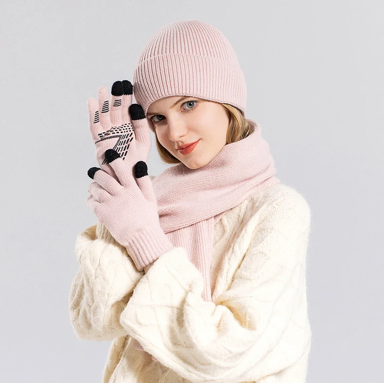 Xinbaoguan 100% Acrylic 8396 Winter Hat, Gloves, Scarf, Warm Set, Men's and Women's Outdoor Ear Protection, Knitted Wool Hat