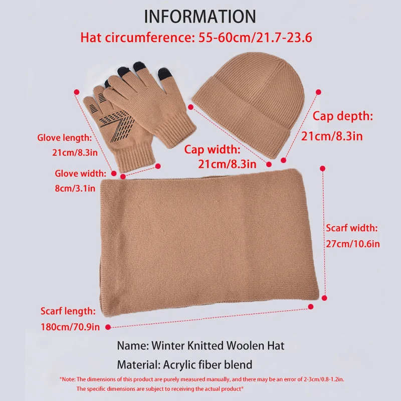 Xinbaoguan 100% Acrylic 8396 Winter Hat, Gloves, Scarf, Warm Set, Men's and Women's Outdoor Ear Protection, Knitted Wool Hat