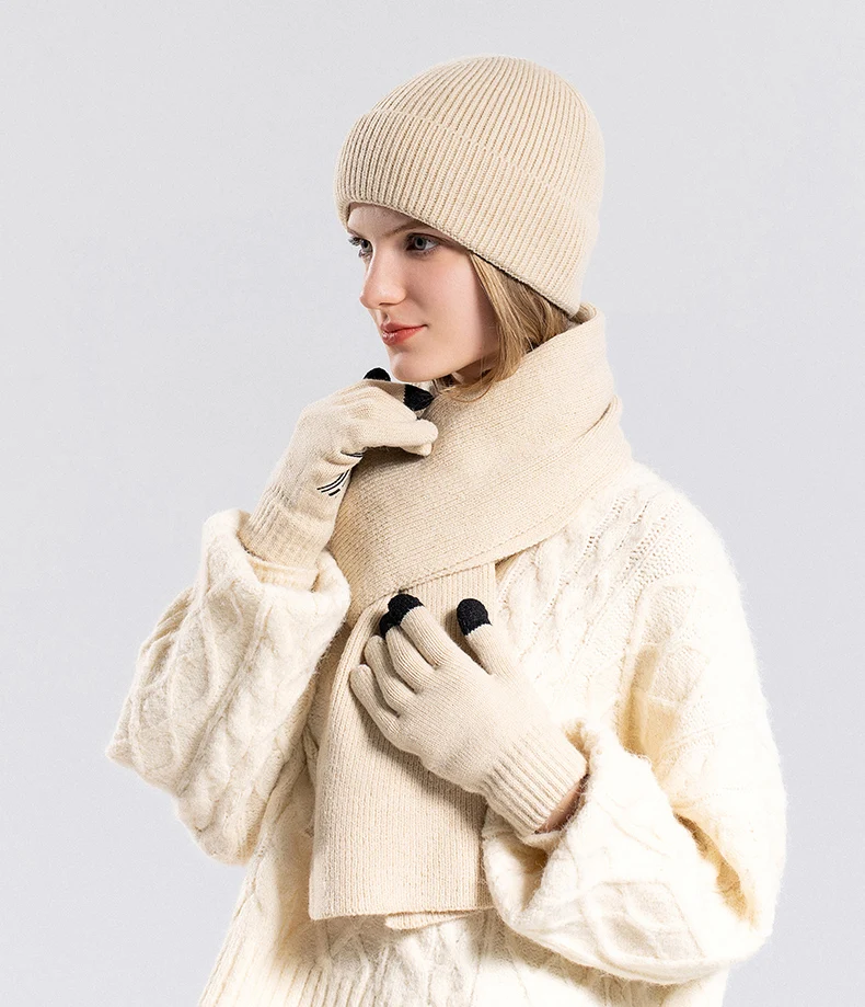 Xinbaoguan 100% Acrylic 8396 Winter Hat, Gloves, Scarf, Warm Set, Men's and Women's Outdoor Ear Protection, Knitted Wool Hat