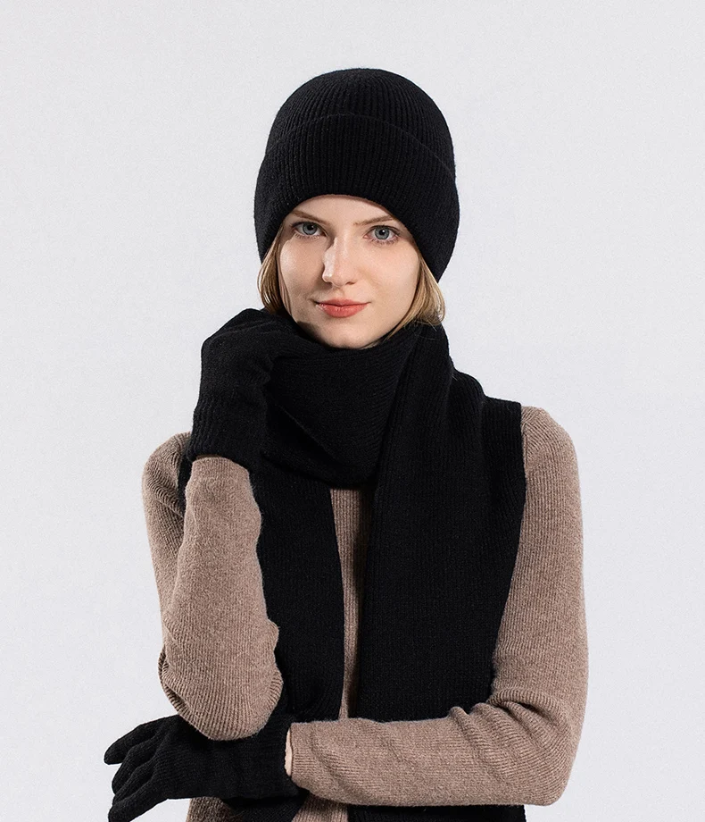 Xinbaoguan 100% Acrylic 8396 Winter Hat, Gloves, Scarf, Warm Set, Men's and Women's Outdoor Ear Protection, Knitted Wool Hat