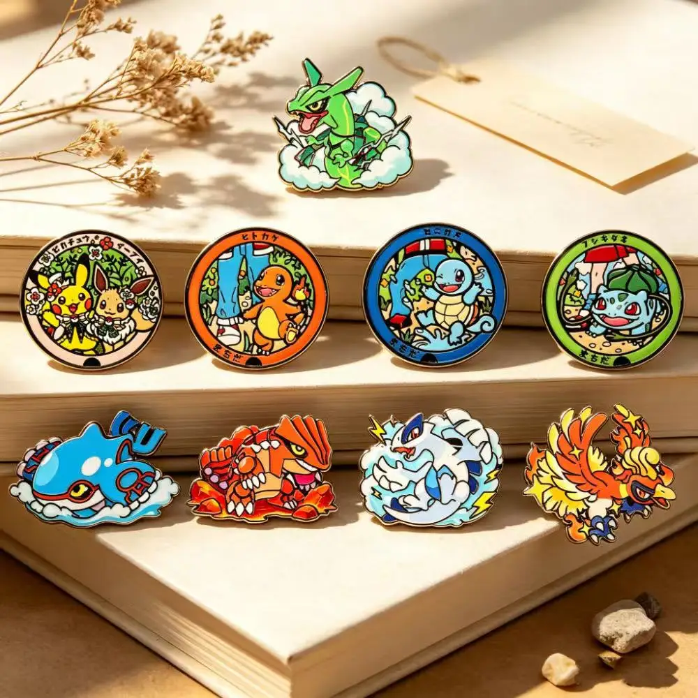 9pcs Colorful Anime Monster Enamel Lapel Pins Set, Cute Cartoon Metal Brooches for Backpack Clothing Fans Collectible Gifts