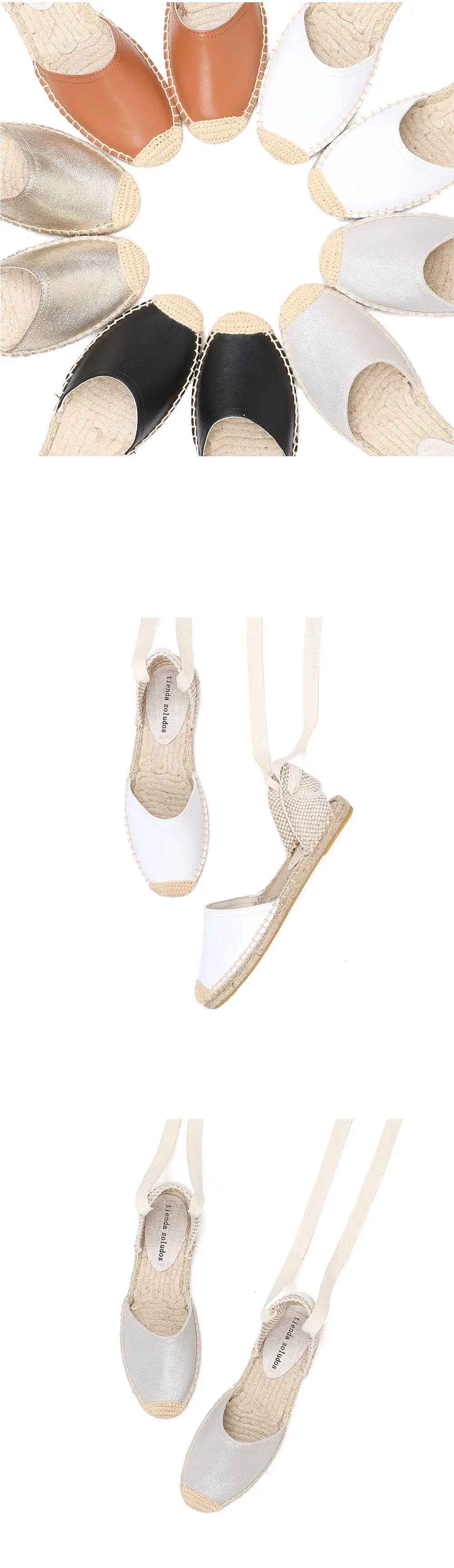 Espadrilles Sandals Shoes Fashionable Genuine Leather T-Strap Platform Womens Sandals Women's Casual Lace-up