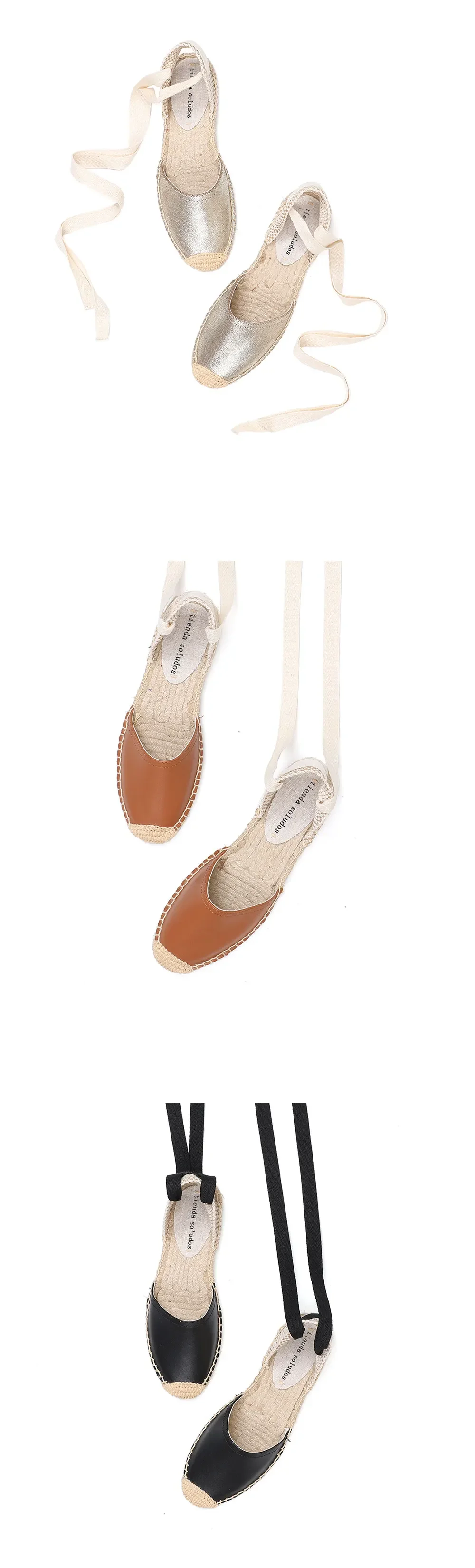 Espadrilles Sandals Shoes Fashionable Genuine Leather T-Strap Platform Womens Sandals Women's Casual Lace-up