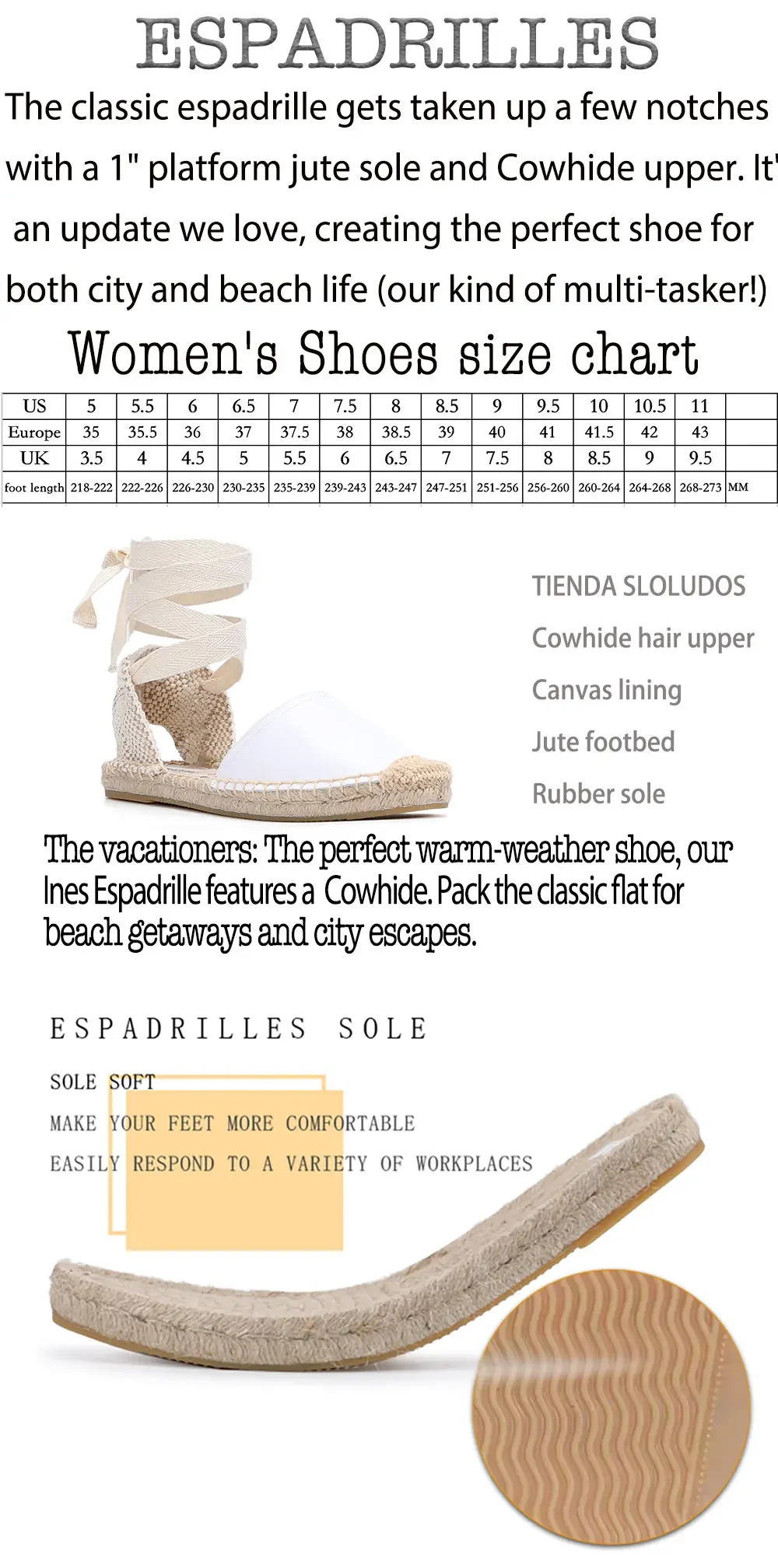 Espadrilles Sandals Shoes Fashionable Genuine Leather T-Strap Platform Womens Sandals Women's Casual Lace-up