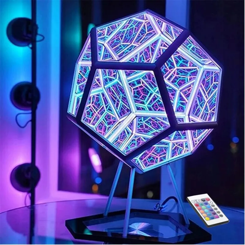 E2 Infinity Dodecahedron Gaming Light 3D Cube Light Desk Cool RGBW Led Table Lamp for Bedroom Gaming Room Decor Led Night Lights