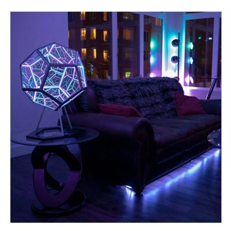 E2 Infinity Dodecahedron Gaming Light 3D Cube Light Desk Cool RGBW Led Table Lamp for Bedroom Gaming Room Decor Led Night Lights