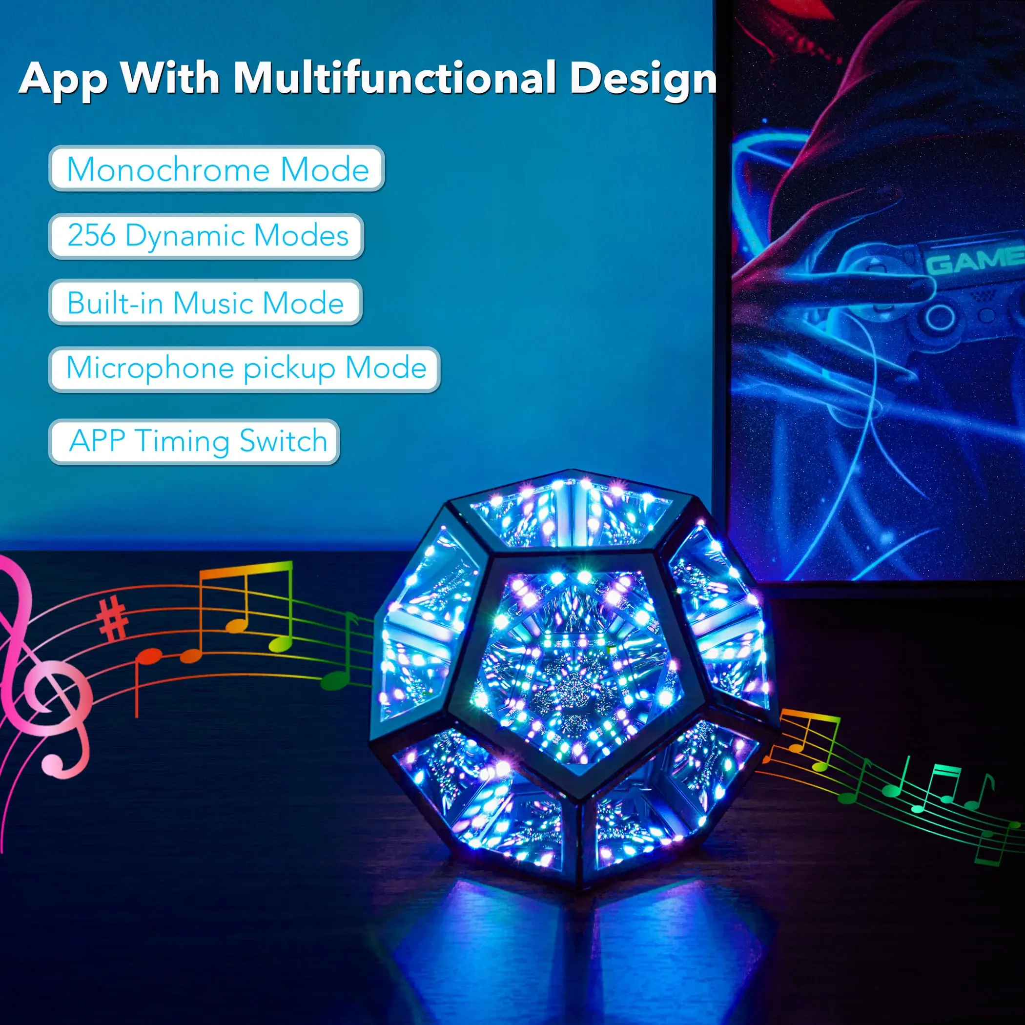 Dreamy Geometric Space LED Night Light Creative Color Home Decor Birthday Gifts Infinity Dodecahedron Mirror Art Light