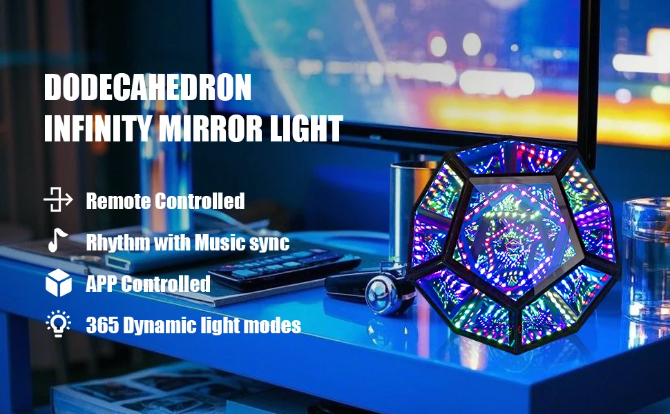 Dreamy Geometric Space LED Night Light Creative Color Home Decor Birthday Gifts Infinity Dodecahedron Mirror Art Light