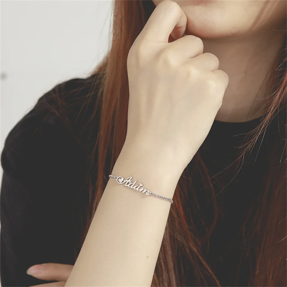 Custom Name Bracelets Hebrew Customized Personalized Name Stainless Steel Jewelry Box Chain Valentine's Day Gifts for Couple