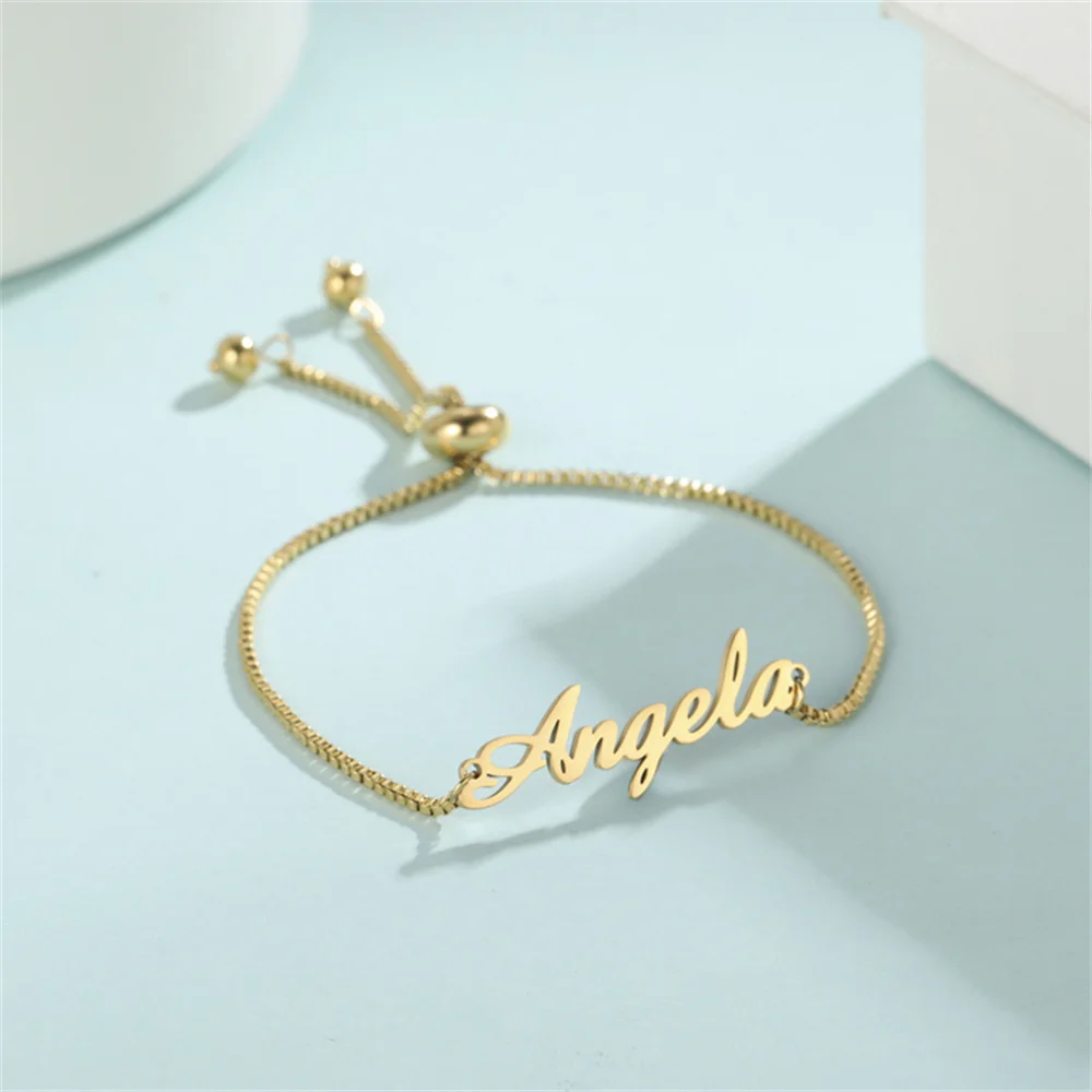 Custom Name Bracelets Hebrew Customized Personalized Name Stainless Steel Jewelry Box Chain Valentine's Day Gifts for Couple