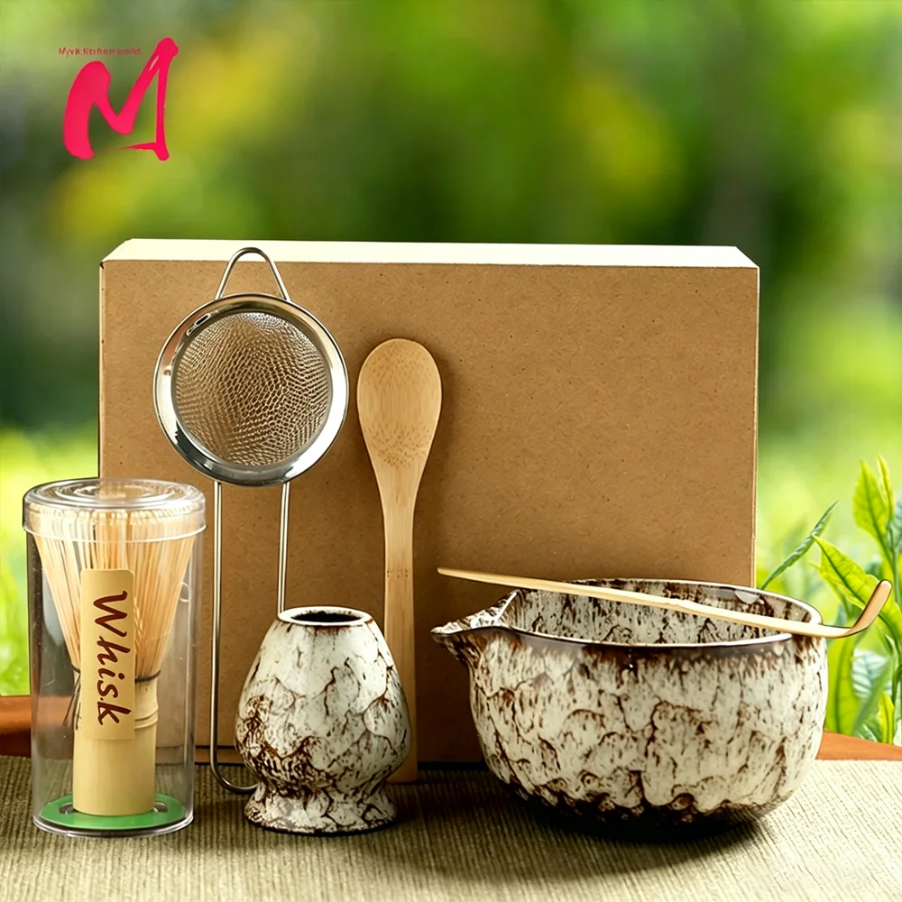 6PCS Japanese Matcha Tea Set Safe Bamboo Whisk Teaspoon Tea Sets Matcha Bowl Matcha Whisk Holder for Tea Lovers Tea-Making Tools