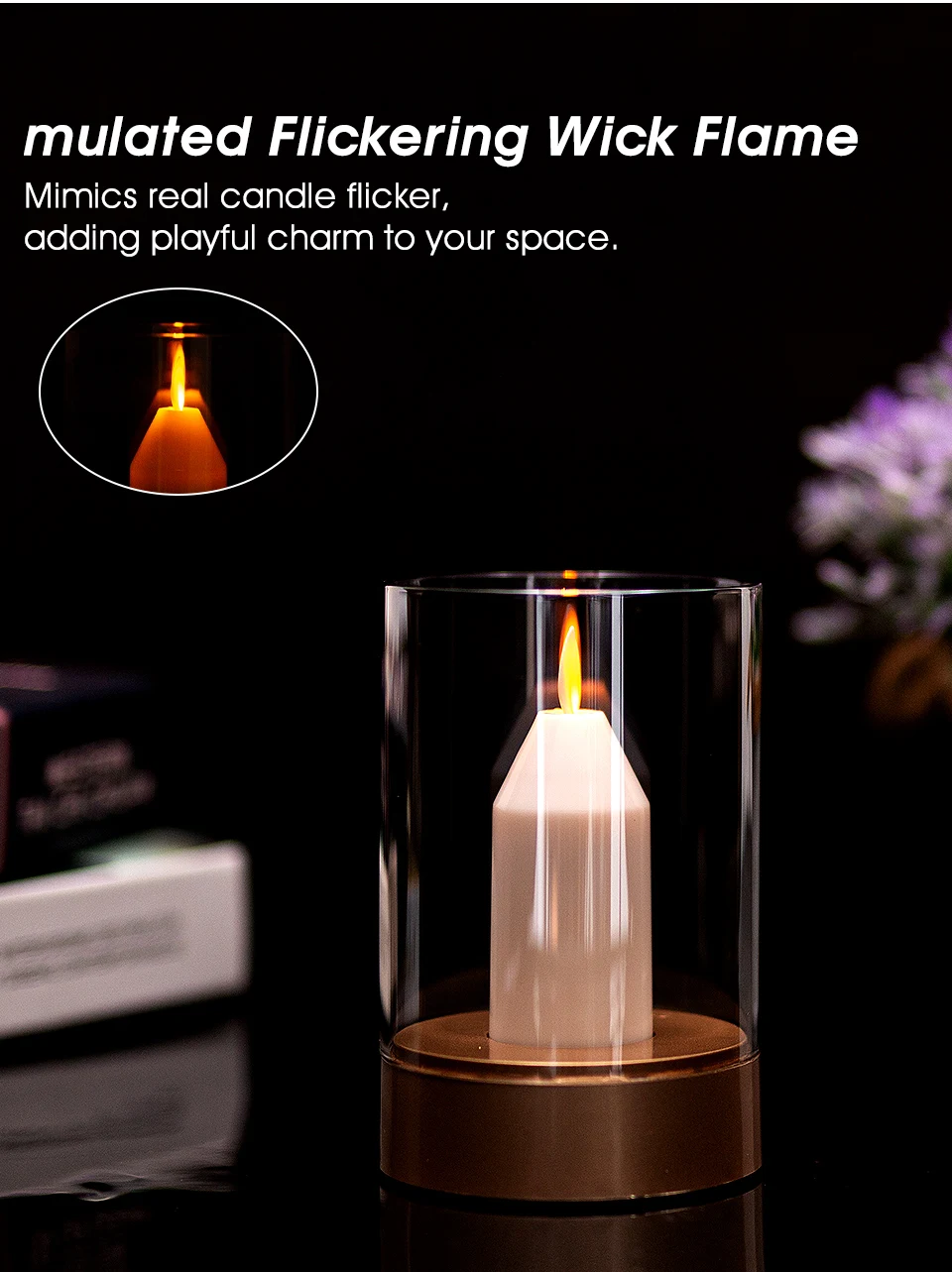 LED Night Light Rechargeable Flameless Candle Motion Sensor Dimmable USB Charging Soft Warm Bedroom Portable Table Bedside Lamp