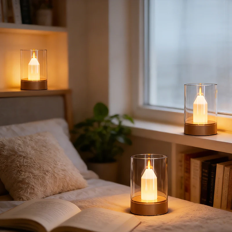 LED Night Light Rechargeable Flameless Candle Motion Sensor Dimmable USB Charging Soft Warm Bedroom Portable Table Bedside Lamp
