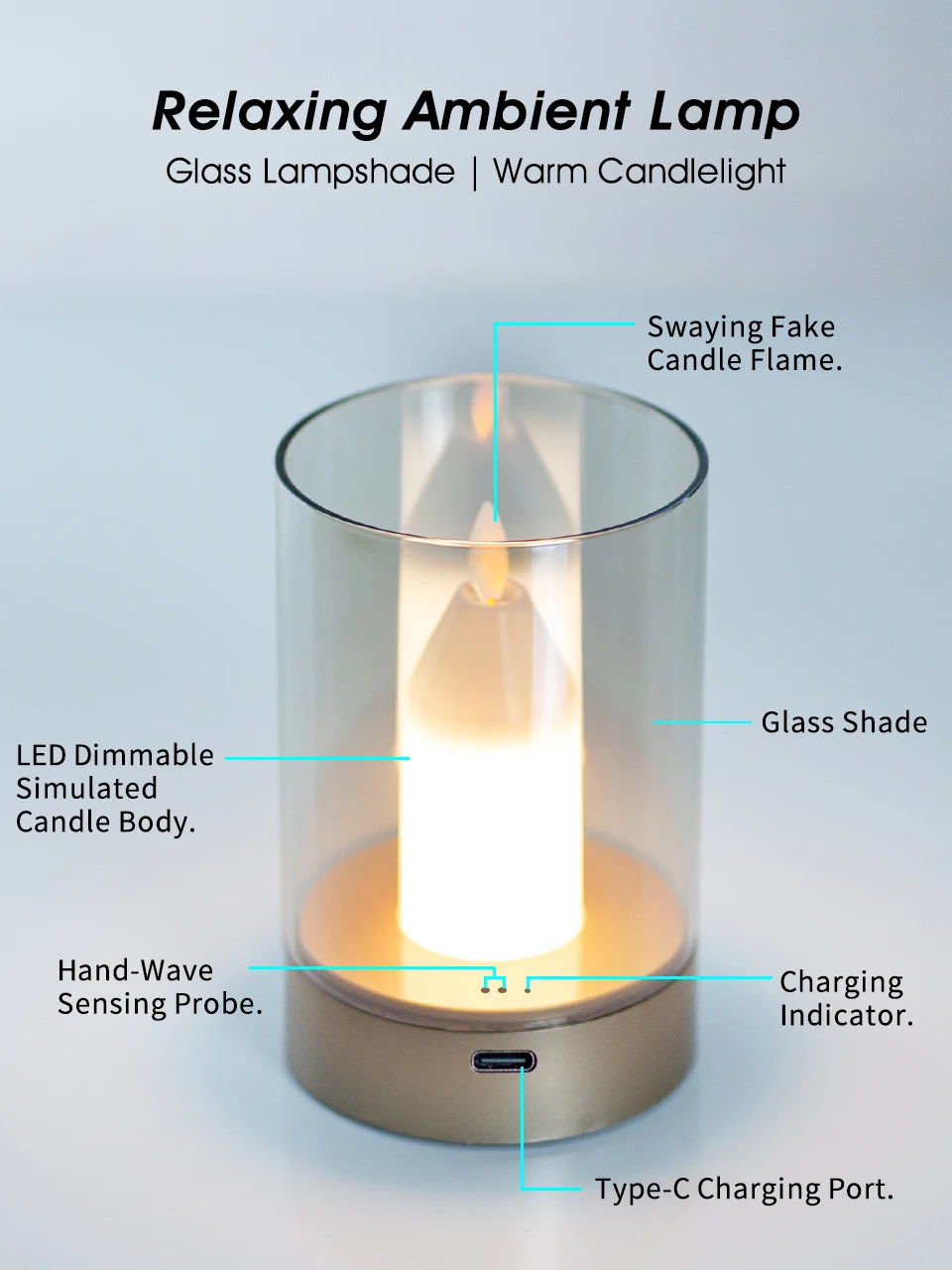 LED Night Light Rechargeable Flameless Candle Motion Sensor Dimmable USB Charging Soft Warm Bedroom Portable Table Bedside Lamp