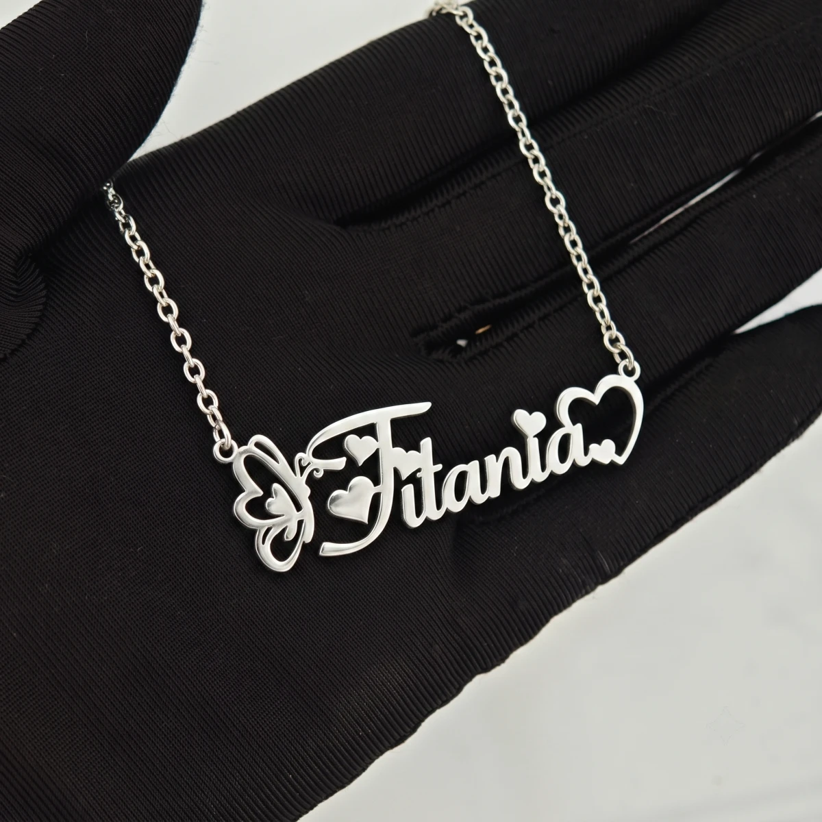 Customized Butterfly Heart Letter Necklace Stainless Steel Name Pendant Gift Box Packaging Birthday Daily Gift For Ladies