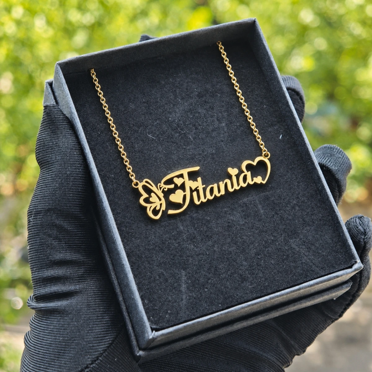 Customized Butterfly Heart Letter Necklace Stainless Steel Name Pendant Gift Box Packaging Birthday Daily Gift For Ladies