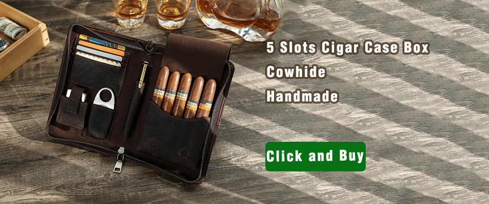 CONTACT'S FAMILY Genuine Leather Cigar Humidor Box Travel Cigar Case for 4 Cigars Lighter Cutter Storage Smoking Accessories