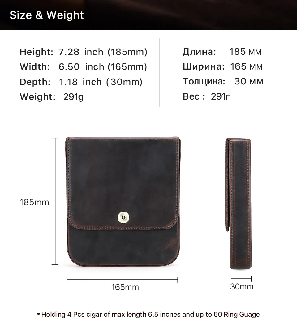 CONTACT'S FAMILY Genuine Leather Cigar Humidor Box Travel Cigar Case for 4 Cigars Lighter Cutter Storage Smoking Accessories
