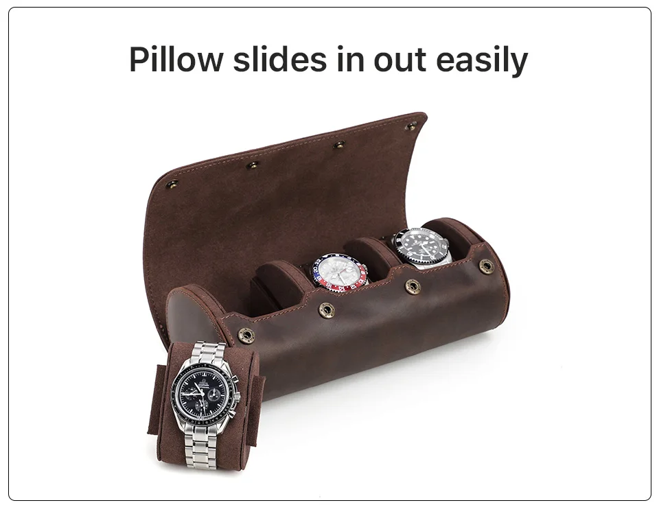 CONTACT'S FAMILY Vintage Genuine Leather Watch Case Box Men Watches Travel Wristwatch Roll Case Holder High Quality Gift for Men