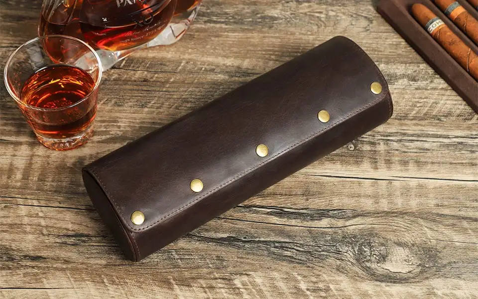 CONTACT'S FAMILY Vintage Genuine Leather Watch Case Box Men Watches Travel Wristwatch Roll Case Holder High Quality Gift for Men