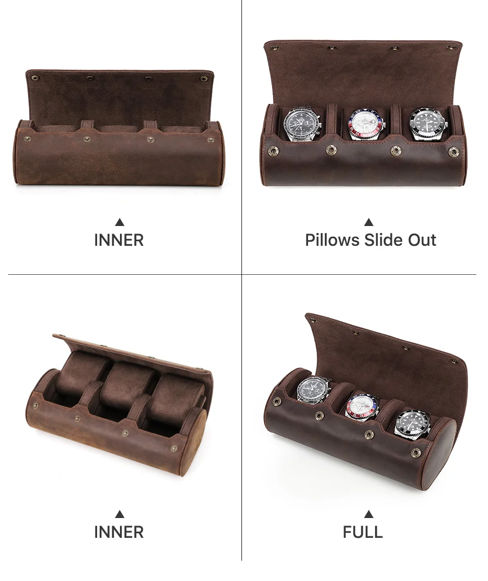 CONTACT'S FAMILY Vintage Genuine Leather Watch Case Box Men Watches Travel Wristwatch Roll Case Holder High Quality Gift for Men