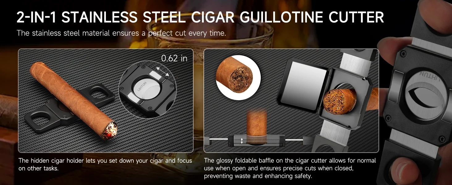 Portable Travel Humidor Box with 2 Cigar Cutters 1 Cigar Punch Hygrometer - Complete Cigar Accessories Set for On-the-Go Smoking
