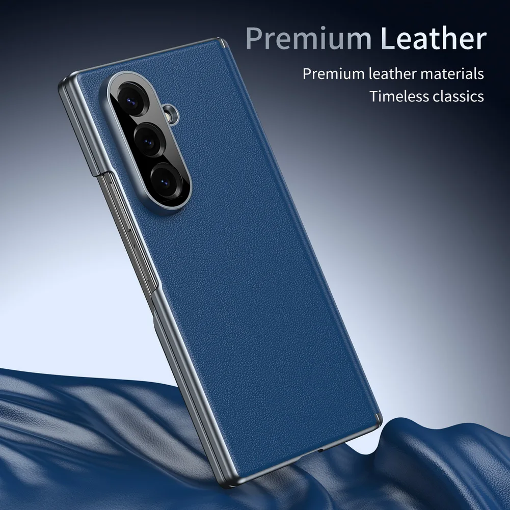 Premium Light Luxury Leather Flexible Hinge Flip Phone Case For Samsung Z Fold 7 Galaxy Z Fold 6 5 4 Only Back Protect Cover