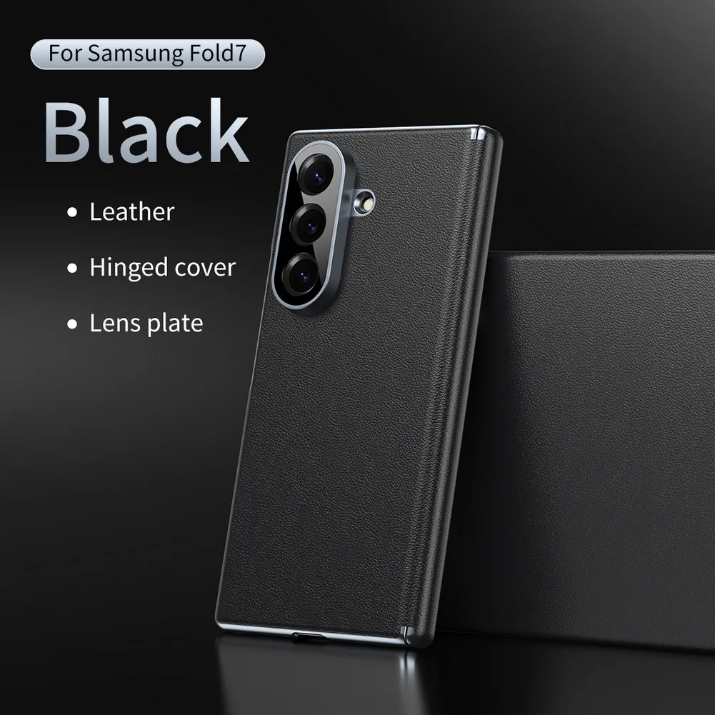 Premium Light Luxury Leather Flexible Hinge Flip Phone Case For Samsung Z Fold 7 Galaxy Z Fold 6 5 4 Only Back Protect Cover