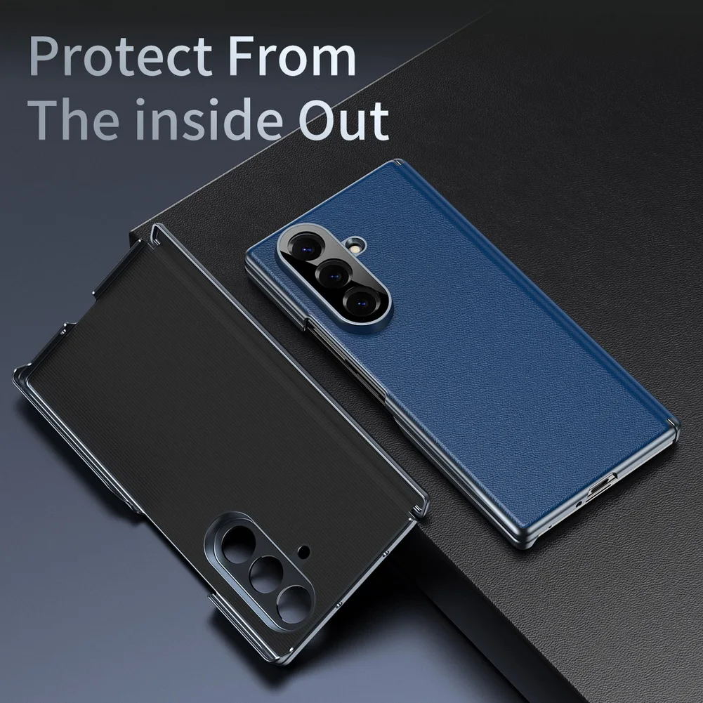 Premium Light Luxury Leather Flexible Hinge Flip Phone Case For Samsung Z Fold 7 Galaxy Z Fold 6 5 4 Only Back Protect Cover