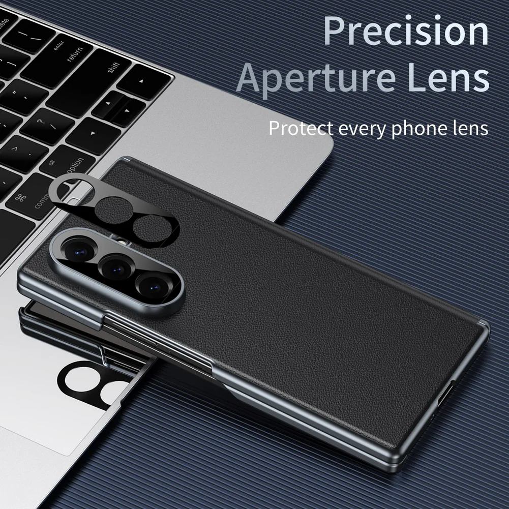Premium Light Luxury Leather Flexible Hinge Flip Phone Case For Samsung Z Fold 7 Galaxy Z Fold 6 5 4 Only Back Protect Cover