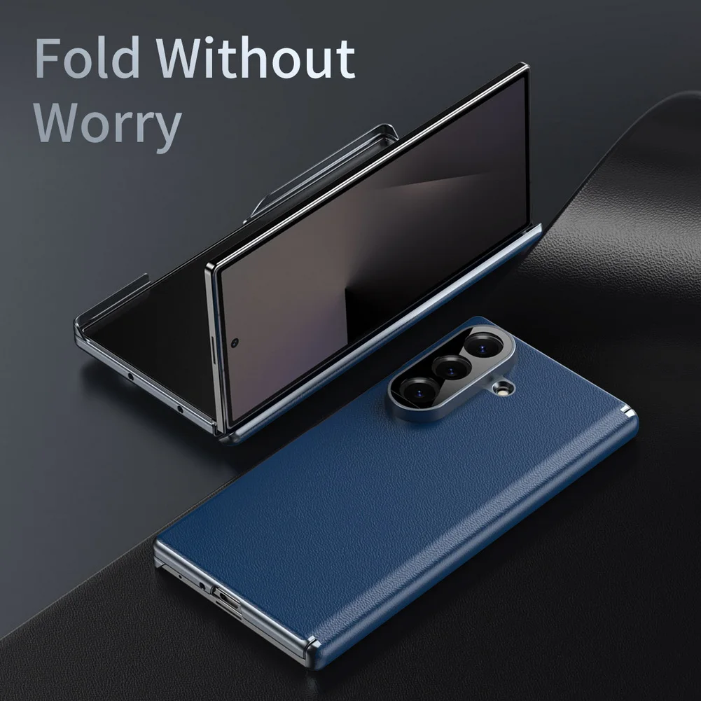 Premium Light Luxury Leather Flexible Hinge Flip Phone Case For Samsung Z Fold 7 Galaxy Z Fold 6 5 4 Only Back Protect Cover