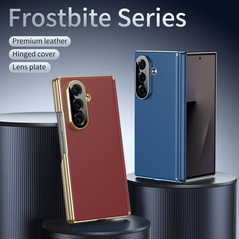Premium Light Luxury Leather Flexible Hinge Flip Phone Case For Samsung Z Fold 7 Galaxy Z Fold 6 5 4 Only Back Protect Cover