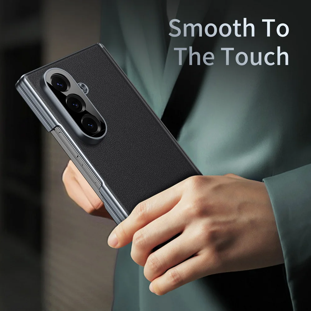 Premium Light Luxury Leather Flexible Hinge Flip Phone Case For Samsung Z Fold 7 Galaxy Z Fold 6 5 4 Only Back Protect Cover