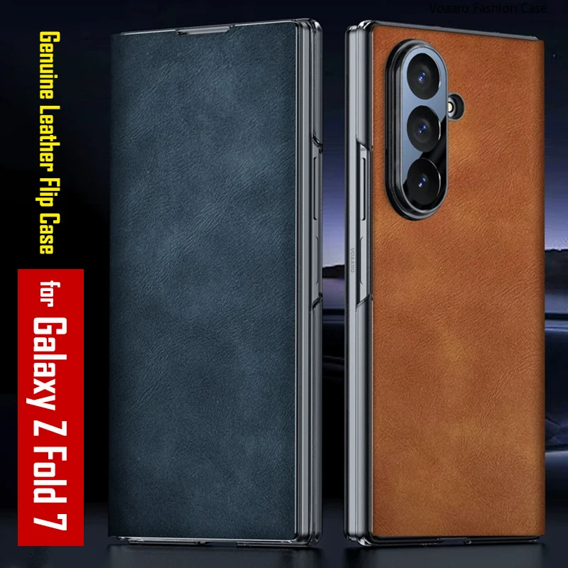 Genuine Leather Flip Funda for Samsung Galaxy Z Fold 7 Case for Samsung Galaxy Z Fold7 Ultra Thin Fashion Flip Leather Case