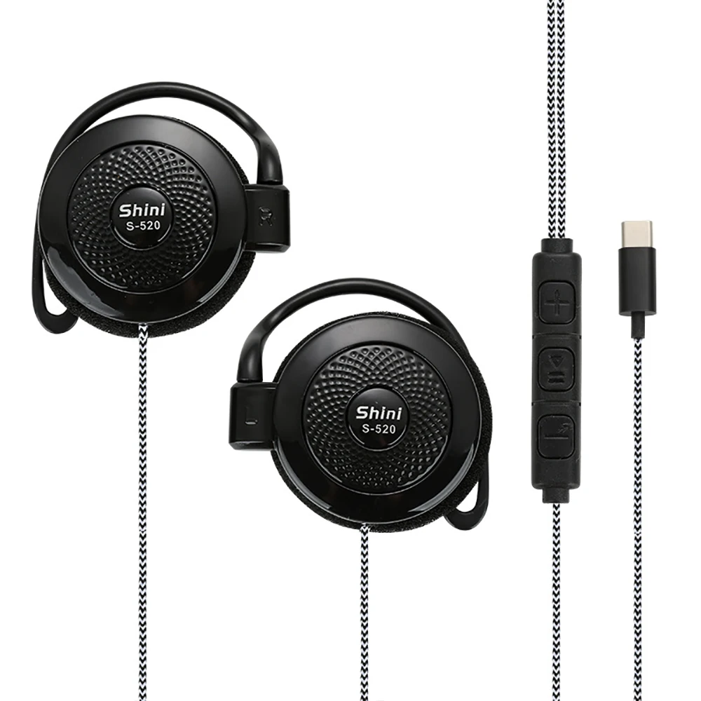 Type-c Wired Headphones Hanging Ear Sports Headset Over-ear Adjustable Volume Earphones For Phones Universal Anti-drop Earplugs