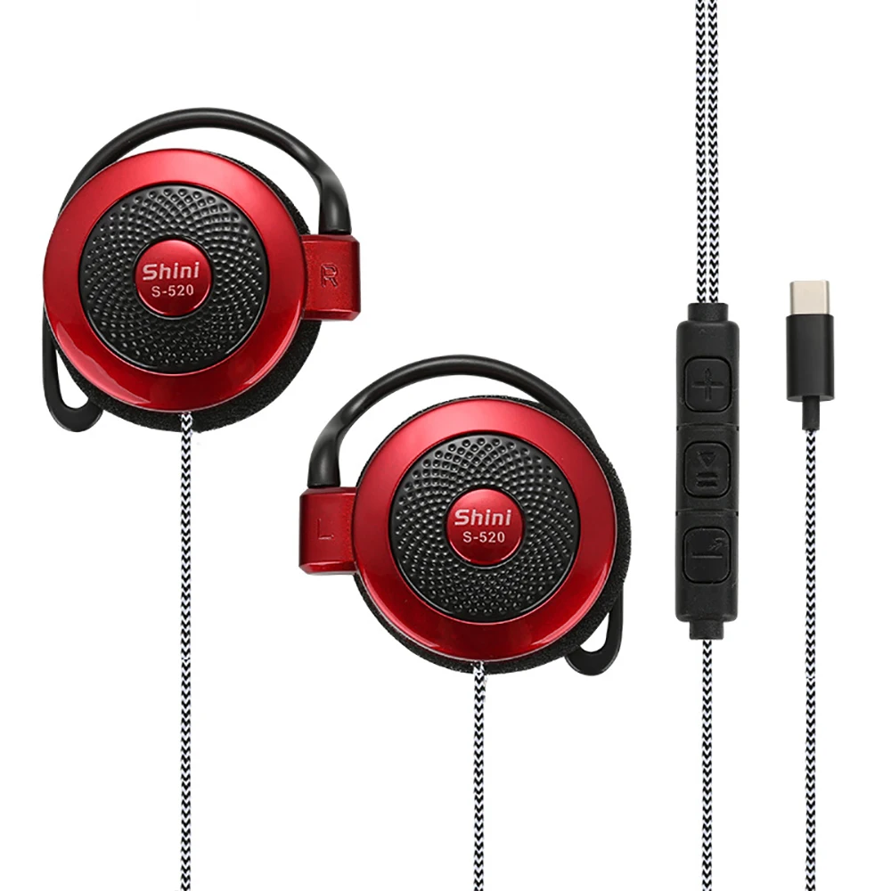 Type-c Wired Headphones Hanging Ear Sports Headset Over-ear Adjustable Volume Earphones For Phones Universal Anti-drop Earplugs