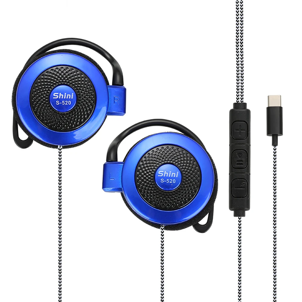 Type-c Wired Headphones Hanging Ear Sports Headset Over-ear Adjustable Volume Earphones For Phones Universal Anti-drop Earplugs