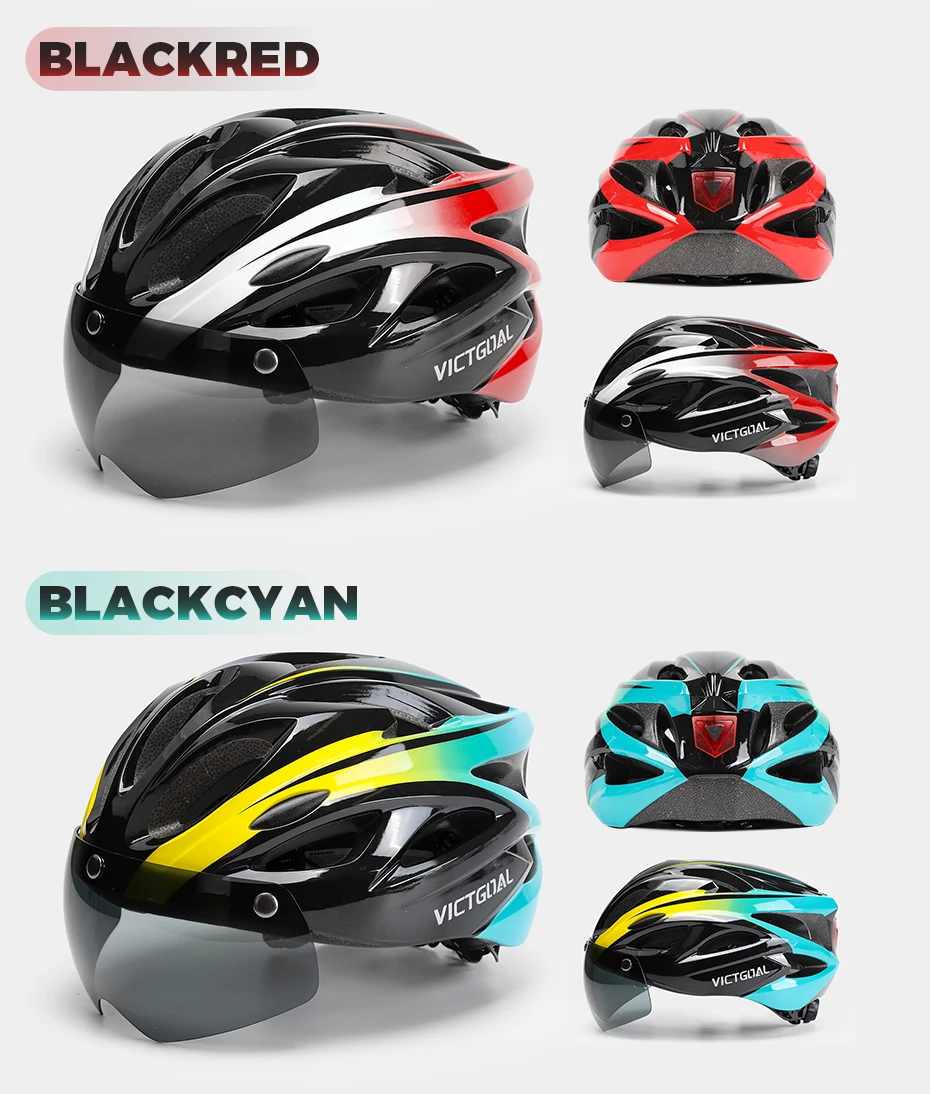 VICTGOAL Bicycle Helmet For Men Taillight Magnetic Goggles UV400 Lens Sun Visor Cycling Helmets MTB Electric Scooter Bike Safety