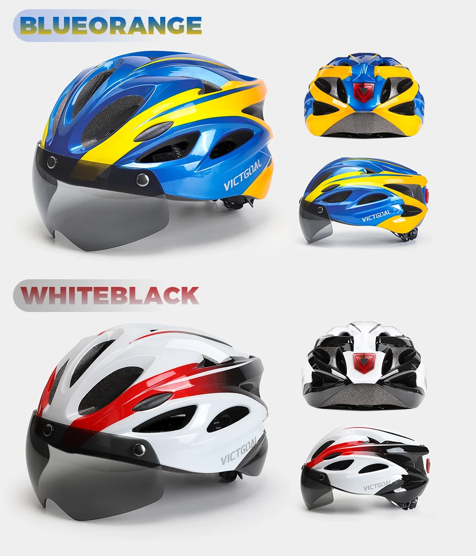 VICTGOAL Bicycle Helmet For Men Taillight Magnetic Goggles UV400 Lens Sun Visor Cycling Helmets MTB Electric Scooter Bike Safety