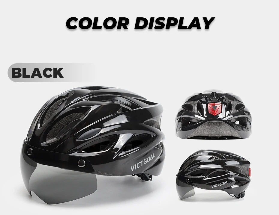VICTGOAL Bicycle Helmet For Men Taillight Magnetic Goggles UV400 Lens Sun Visor Cycling Helmets MTB Electric Scooter Bike Safety